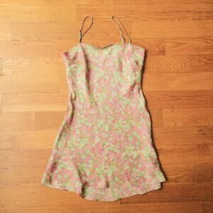 Which We Want Green & Pink Floral Summer Slip Dress Size S Cottagecore Strappy